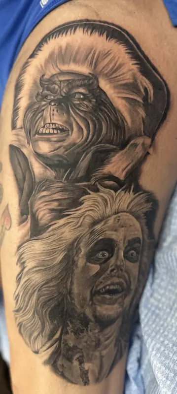 Black and gray horror character portraits by Johnny at Heart & Sword Tattoo